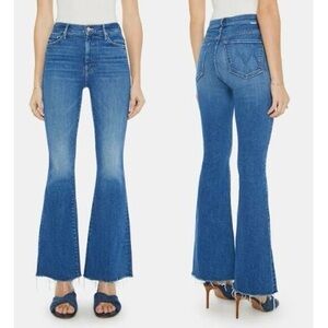 MOTHER Blue Flare Wide Leg Jeans High-Rise | The Weekender Fray